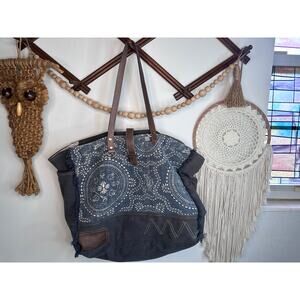 Myra Bag Upcycled Sylvan Canvas Leather Weekender Duffle Bag